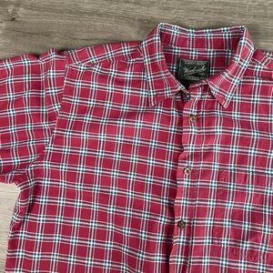Woolrich Men's Size Large Plaid Short Sleeve Button-down Shirt Red 100% Cotton